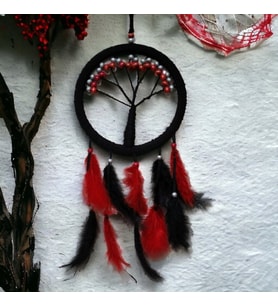 Siyah Kırmızı Hayat Ağacı Dream Catcher  (Karışık)