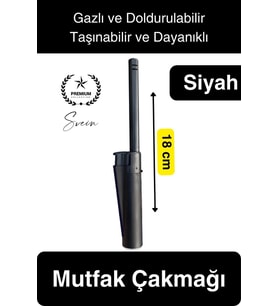 Premium 18 cm Siyah Basmalı Uzun Mutfak Çakmağı Gazlı Doldurulabilir Mum Mangal Kamp İçin Ateş