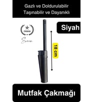 Premium 18 cm Siyah Basmalı Uzun Mutfak Çakmağı Gazlı Doldurulabilir Mum Mangal Kamp İçin Ateş