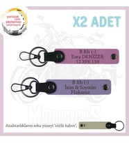 Motor Severlere Özel  Tasarım, İsim Plaka ve B Rh (-) Kan Grubu x2' li Set Anahtarlık, Mor-Pembe-SK (Çok Renkli)
