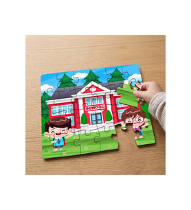 Okula Giden Çocuklar Tasarımlı 24 Parça Ahşap Çocuk Puzzle MPK0147