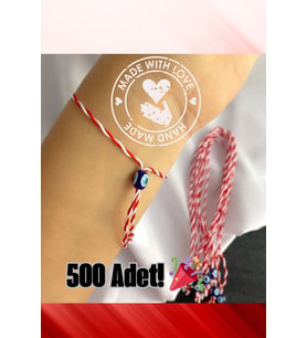 Toptan Marteniçka Dilek Bilekliği 500 Adet Şans Bilekliği Kına Düğün Bilekliği Bride (Kırmızı-Beyaz)