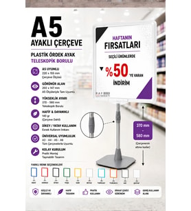 A5 Ayaklı Çerçeve Seti Plastik Ördek Ayak Teleskopik Borulu Fiyat Etiketliği Yönlendirme Levhası Menü Panosu Şeffaf