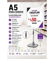 A5 Ayaklı Çerçeve Seti Plastik Ördek Ayak Teleskopik Borulu Fiyat Etiketliği Yönlendirme Levhası Menü Panosu Şeffaf
