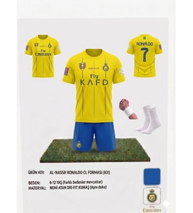 Al Nasr Sarı Renk 7 numara Çocuk Futbol Forması alt+üst+çorap+bileklik Set (A.Sarı)