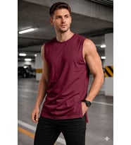 Erkek Kolsuz Regular Fit Basic Atlet Yan Yırtmaçlı Pis Yaka Tişört