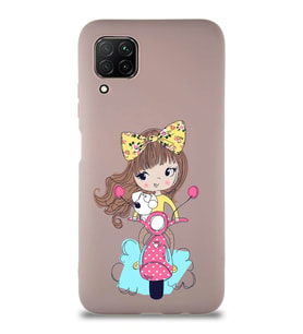 Huawei P40 Lite Soft Premier Kapak Vespagirl Tasarımlı Silikon Kılıf - Pudra (Şeffaf)