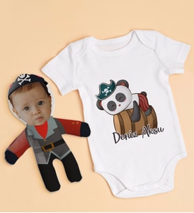 BK Kids Kişiye Özel Fotoğraflı Bebek Yastık ve Bebek Body Zıbın Hediye Seti - Model 34