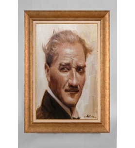 Çerçeveli Paspartulu Atatürk Tablo a410 (Gold)
