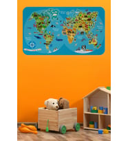 Eğitici Dünya Haritası Dünya Atlası Çocuk Ve Bebek Odası Duvar Sticker -60x105-3805