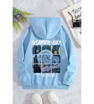 Starry Sky Baskılı Unisex Oversize Sweatshirt (Bebe Mavi)
