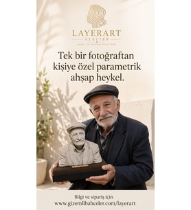 layerart Kişiye Özel Parametrik Büyükbaba Büstü 25cm - Parametrik Ahşap Heykel