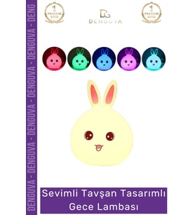 #GeceLambası Silikon Tavşan Tasarımlı Şarjlı Dokunmatik Dekoratif Çocuk Odası Renkli Masa Gece Lamba