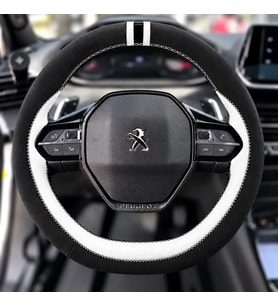 Peugeot Rifter Dikme Direksiyon Kılıfı Parlak Siyah Beyaz Detaylı Beyaz Çift Yüzük ve Dikiş 2021-2024