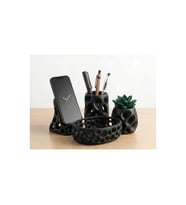 Alvera Organik Delikli Masaüstü Set – Telefon Standı, Kalemlik, Tepsi, Mini Saksı (4 Parça)