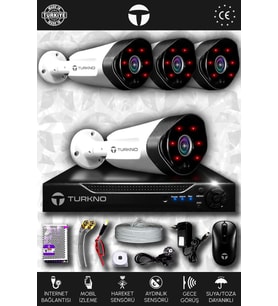 TURKNO 4 Kameralı Galia 4 Dış Kamera Set HDD'siz Full HD Gece Görüşlü Güvenlik Kamerası Sistemi