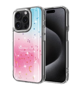 iPhone 15 Pro Max Kılıf Simli Desenli Parlak Task Kılıf (Pembe)