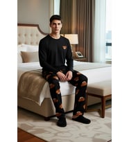 Ayıcık Baskılı Uzun Kollu Pijama Takımı Erkek Fonksiyonel Dayanıklı Kaliteli Konforlu Spor