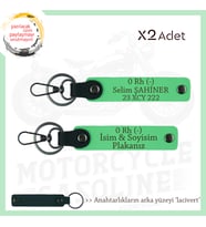 Motosiklet Tutkunlarına, İsim Plaka ve 0 (-) Kan Grubu Yazılı Acil Durum x2 Anahtarlık, F Yeşil-Laci