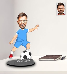 Kişiye Özel Futbolcu Karikatürlü İki Katmanlı Ahşap Biblo Model-3