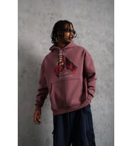 Erkek Kapüşonlu Cepli Box Eldiven Baskılı 3 İplik Sweatshirt Hoodie - Gül Kurusu