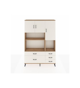 Arges Gardrop 8 Raflı 5 Çekmeceli 3 Kapaklı 132x30x195 Çam-Aytaşı