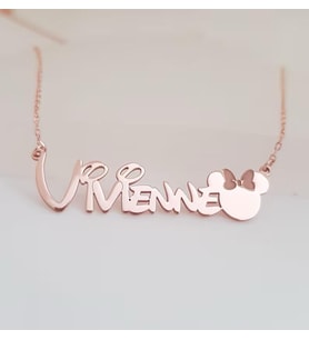 Kişiye Özel Minnie Mouse Detaylı İsim Kolye 925K Gümüş (Rose)