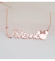 Kişiye Özel Minnie Mouse Detaylı İsim Kolye 925K Gümüş (Rose)