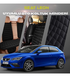 Seat Leon Siyah Renk Tay Tüyü Cepli & Terletmez Sırtlı Oto Koltuk Minder Seti - Koltuk Koruma Kılıfı (ÖN & ARKA TAM SET)