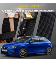 Seat Leon Siyah Renk Tay Tüyü Cepli & Terletmez Sırtlı Oto Koltuk Minder Seti - Koltuk Koruma Kılıfı (ÖN & ARKA TAM SET)