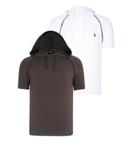 İKİLİ SET T8570 DEWBERRY KAPŞONLU ERKEK T-SHIRT-BEYAZ-HAKİ (Karışık)
