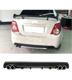 Chevrolet Aveo Sedan Siyah Difüzör Çiftli Yuvarlak Egzoz Görünümlü D Tip Difizör 2012 - 2016