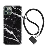 Apple iPhone 11 12 13 14 Pro Max Kılıf Boyun Askılı Silikon Siyah Şerit Mermer 1318