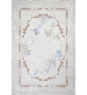 Beyaz Ekru Madalyon Göbekli Klasik Stil Dijital Baskı Salon Halısı Parlak Dokulu