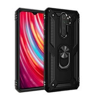 Xiaomi Redmi Note 8 Pro Uyumlu Kılıf Standlı Manyetik Yüzüklü Military Magnetic Ring Polycarbonate and TPU Case (Siyah)
