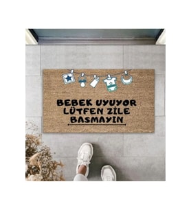 Bebek Uyuyor Lütfen Zile Basmayın Yazılı Kapı Önü Paspası 45 X 70 Cm