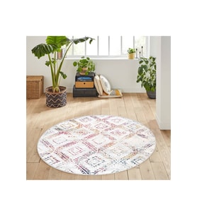 Eliana Home Baskılı, Yıkanabilir Kaymaz Taban Yuvarlak Halı LNA7133 120x120 cm (Beyaz)