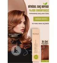Renna AMONYAKSIZ Bitkisel Yıpranmış Saçlar İçin Saç Boyası 8-34 Açık Kumral Dore Bakır 60ml