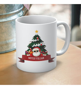 Yılbaşı Temalı Mutlu Yıllar ve Noel Baba Baskılı Hediyelik Kupa