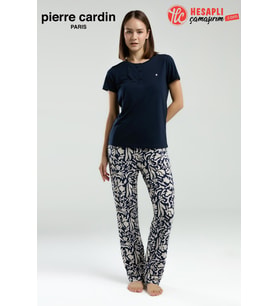 Pierre Cardin Paris Premium Kadın Lacivert Düğmeli Yaka Kısa Kol Pijama Takımı