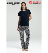 Pierre Cardin Paris Premium Kadın Lacivert Düğmeli Yaka Kısa Kol Pijama Takımı