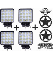 Off Road Sis Farı Sis Lambası 16 Led Kare 4'lü Paket (Turkuaz)