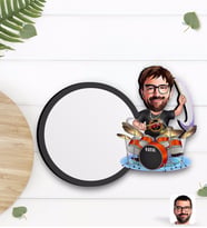 BK Gift Kişiye Özel Erkek Baterist Karikatürlü Ahşap Bardak Altlığı-1