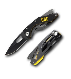 CAT DA980267 Kemer Askı Kancalı Şişe Açacaklı Katlanabilir 16CM Paslanmaz Çelik Siyah Kamp Çakısı