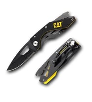 CAT DA980267 Kemer Askı Kancalı Şişe Açacaklı Katlanabilir 16CM Paslanmaz Çelik Siyah Kamp Çakısı