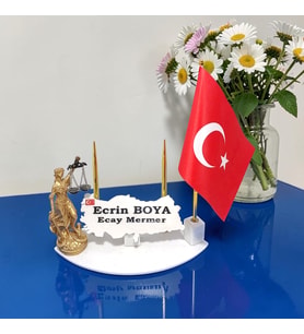 Doğal Beyaz Mermer İsimlik Haritalı, Gold Çift Kalemli ve Adalet Biblo, Şanlı Bayrağımız