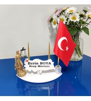 Doğal Beyaz Mermer İsimlik Haritalı, Gold Çift Kalemli ve Adalet Biblo, Şanlı Bayrağımız