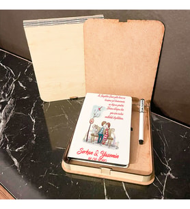 Sevgiliye Hediye Ahşap Kutulu Defter Kalem Set 032