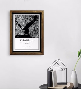 BK Gift Kişiye Özel İstanbul Haritası Tasarımlı Doğal Masif Ahşap Çerçeveli Tablo 45x65cm-2
