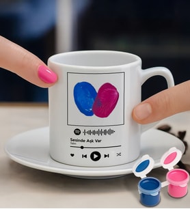 BK Gift Kişiye Özel Parmak İzi Spotify Şarkılı Türk Kahvesi Fincan Takımı Seti-1, Sevgiliye - Doğum Günü Hediyesi